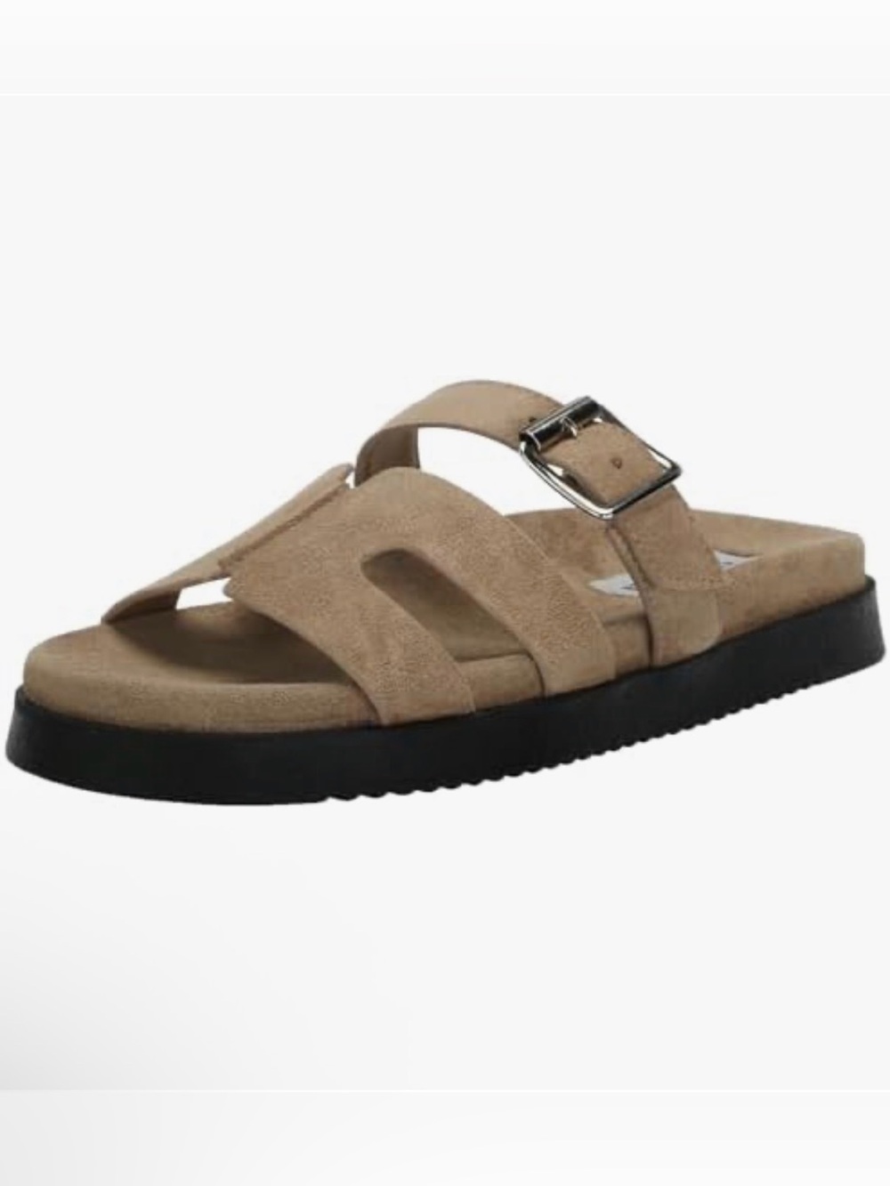 Steve Madden Mayhem Tan Suede Buckle Slide Sandals - Picture 2 of 13